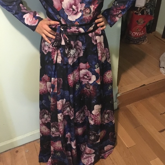 Modest Long Sleeve Floral Maxi Dress Prom - Picture 8 of 8